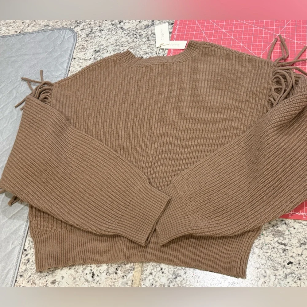 NWT Z Supply Sweater On The Fringe XL Campfire Brown Fringe Knit Pullover NWT - Picture 7 of 10